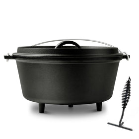 Blingco 8qt cast iron Dutch oven with lid for even outdoor cooking.