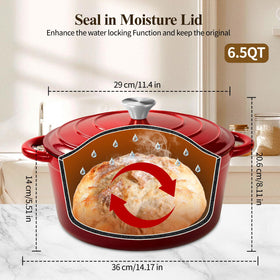 Blingco Dutch oven lid shows airtight seal, locking moisture for tender dishes.
