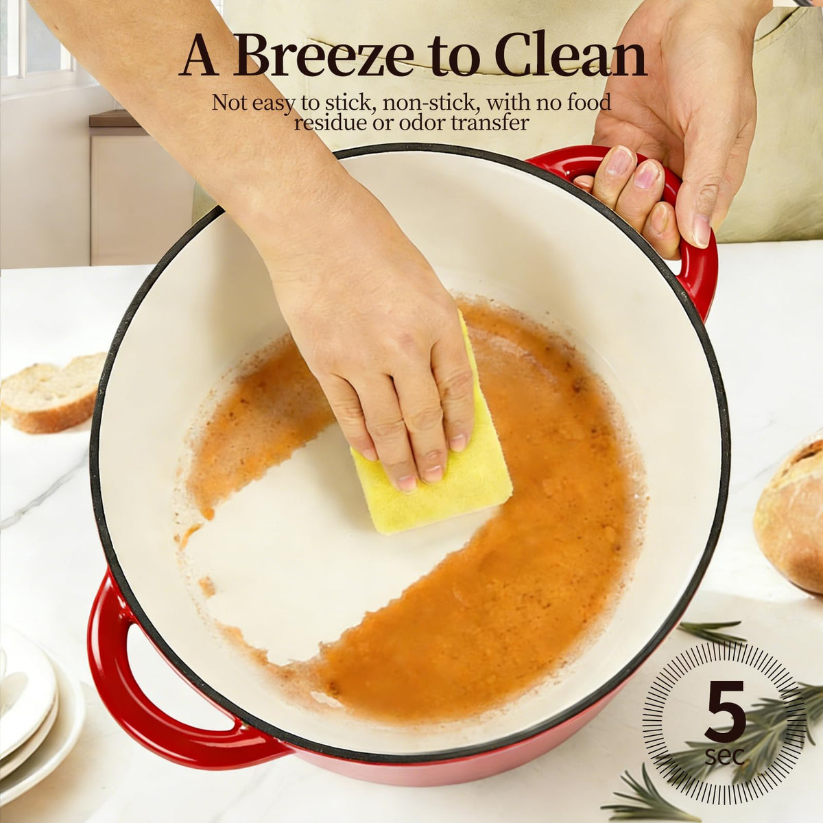 Blingco Dutch oven on stove demonstrates versatile use for searing and braising.