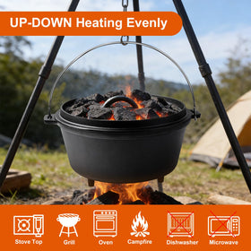 Blingco cast iron pot on tripod for versatile campfire cooking.