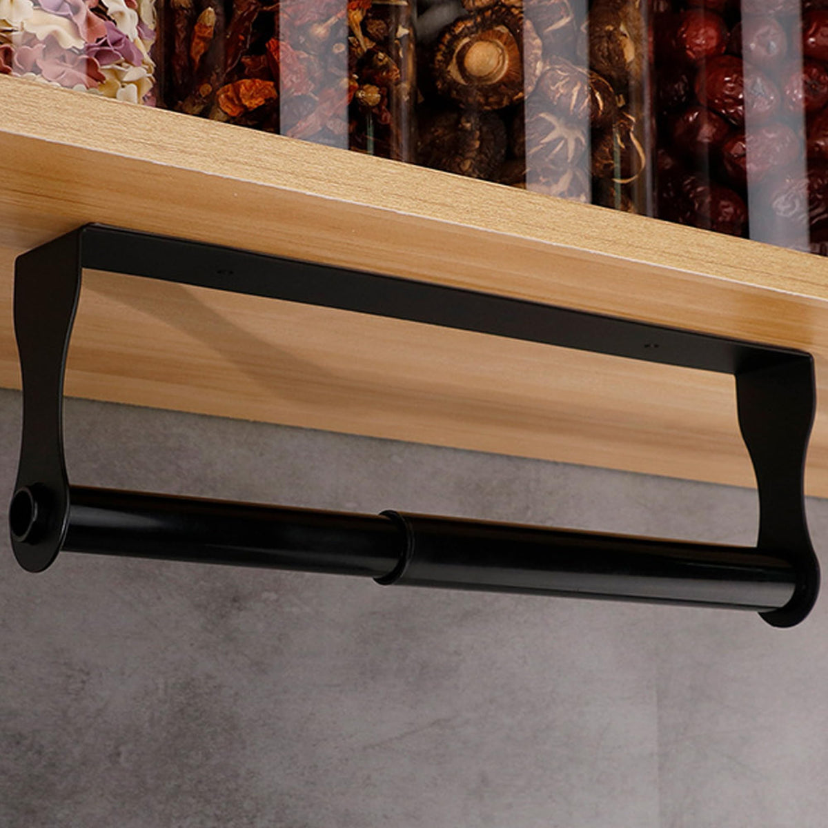 BlissfulDestiny under-cabinet holder in black stainless steel for sturdy, space-saving storage.