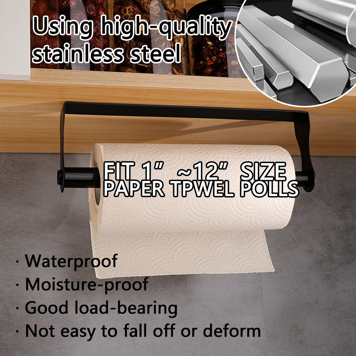 BlissfulDestiny wall-mount towel holder with 12-inch rod for easy roll changes.