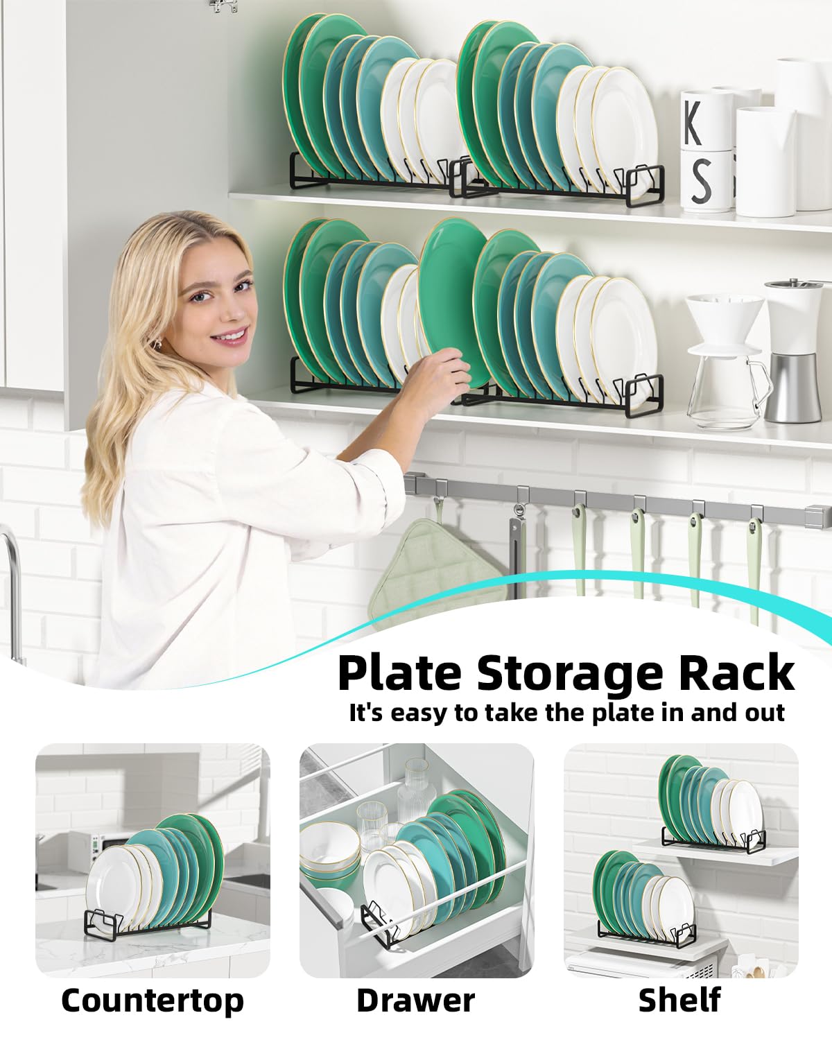 Blisskyn plate organizer features uniquely angled wires for easy plate retrieval.