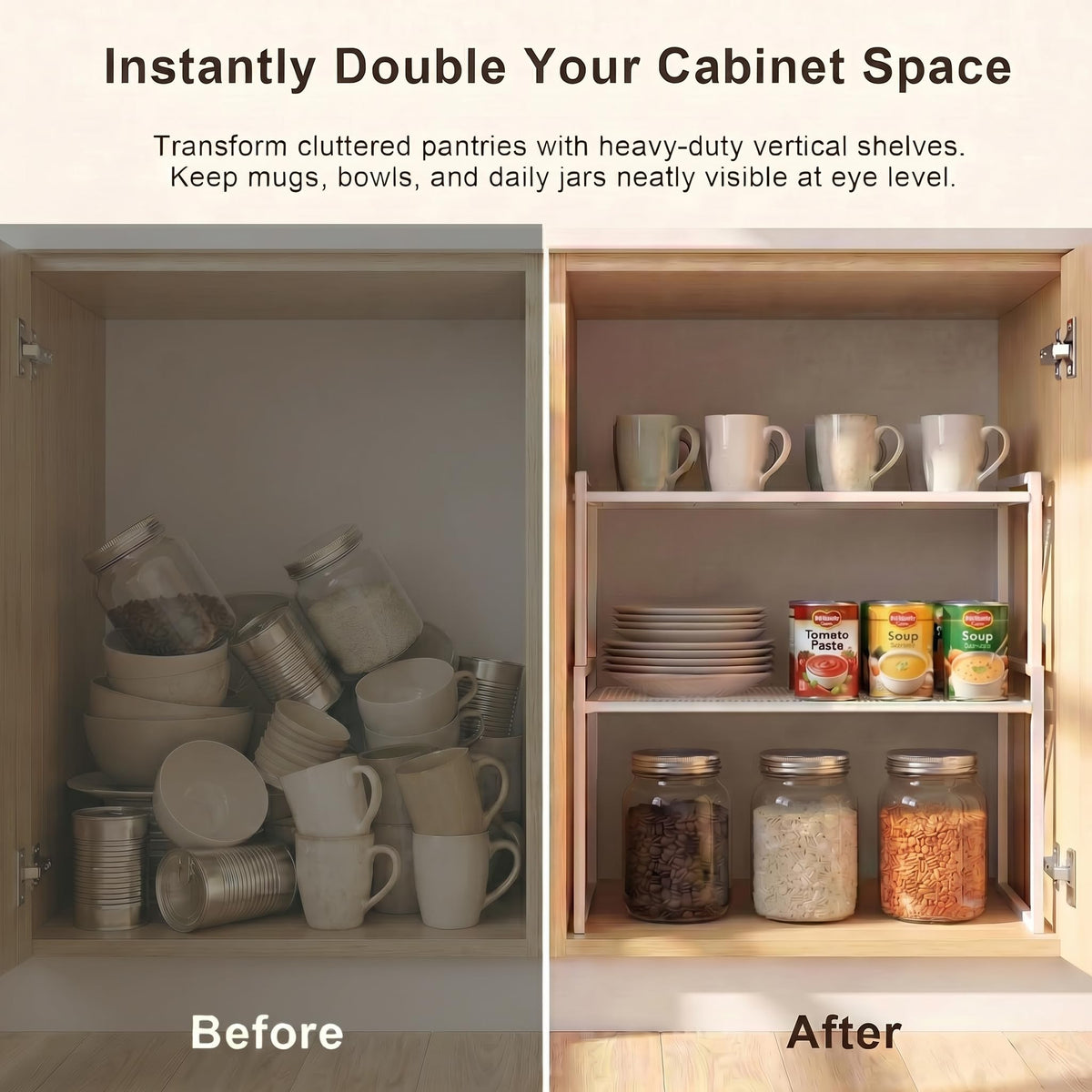 BlisXybion stackable shelves ideal for easy kitchen organization
