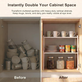 BlisXybion stackable shelves ideal for easy kitchen organization