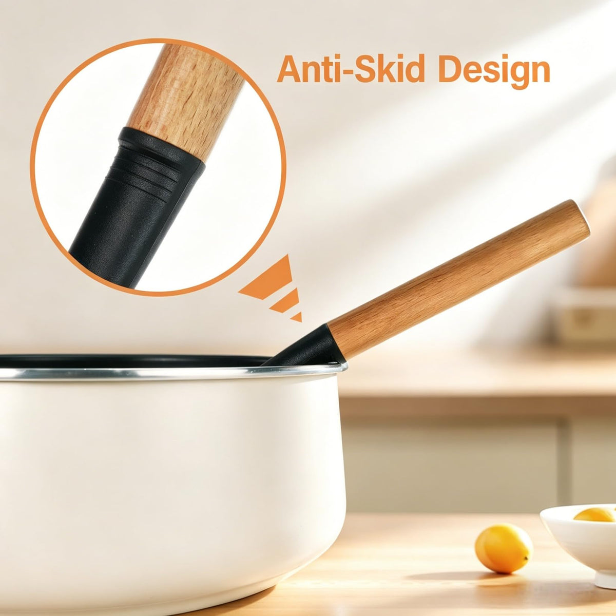 Blithely silicone skimmer lifting foods while draining liquids.
