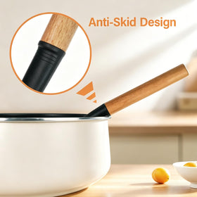 Blithely silicone skimmer lifting foods while draining liquids.