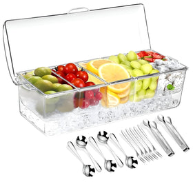 BLIVORRA large ice-chilled condiment server front view keeps toppings organized for easy serving.