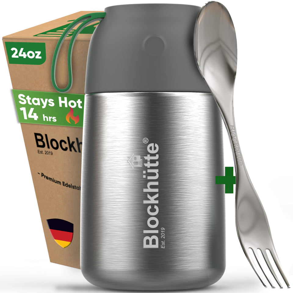 Blockhütte 24oz thermos wide-mouth for soup keeps meals hot at lunch.
