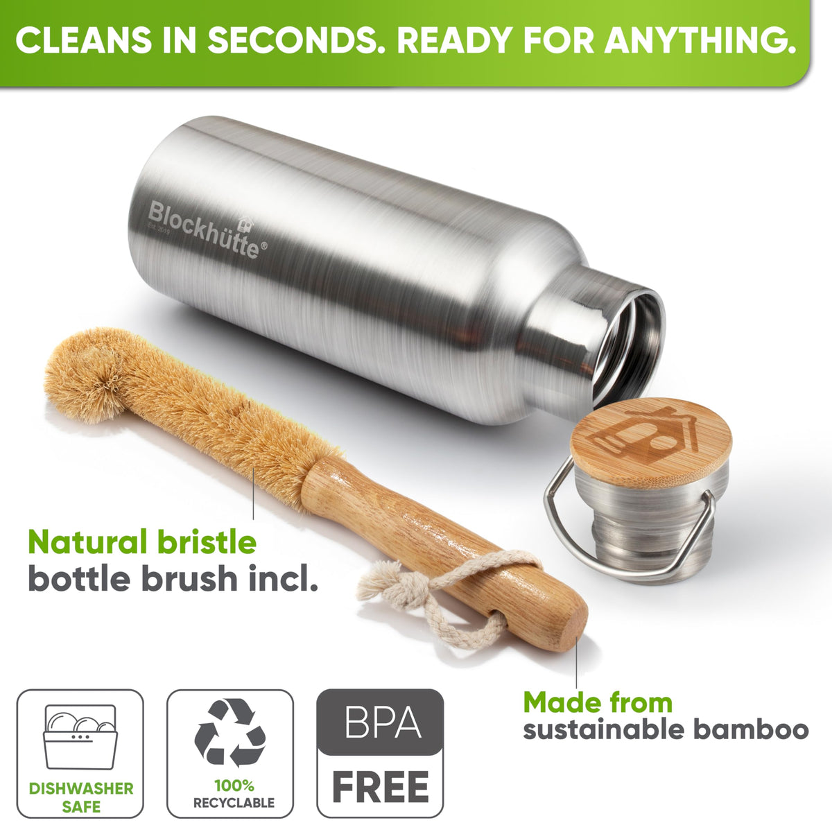 Blockhütte bottle in hand demonstrates easy grip and portable hydration.