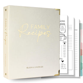 Bloom & Haven Recipe Book with waterproof cover protects family recipes.