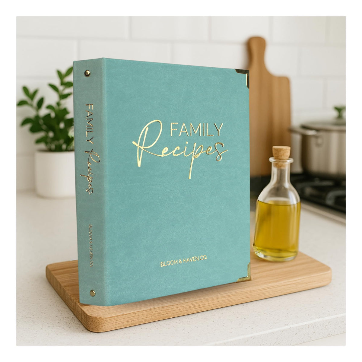 Bloom & Haven Co. interior pages with color-coded dividers help organize recipes.