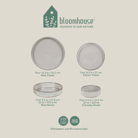 Bloomhouse Santorini Mist service for four showing cohesive 16-piece set