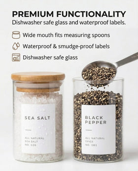 Bloomondo jars with bamboo lids add natural aesthetics to the kitchen.