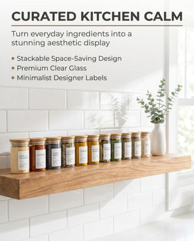 Bloomondo compact 6oz spice jars fit on standard shelves.