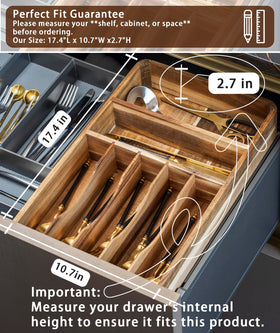 Blossome 7-compartment utensil holder keeps forks, knives, and spoons neatly separated.