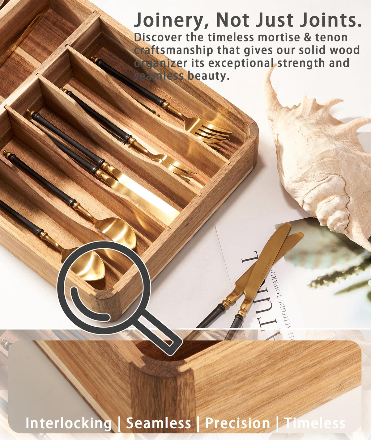 Blossome drawer organization in use shows a unified, tidy drawer.