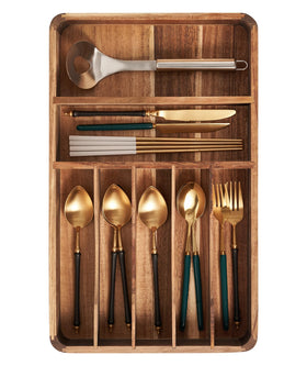 Blossome silverware drawer organizer fits 10.5-inch drawers for tidy storage.