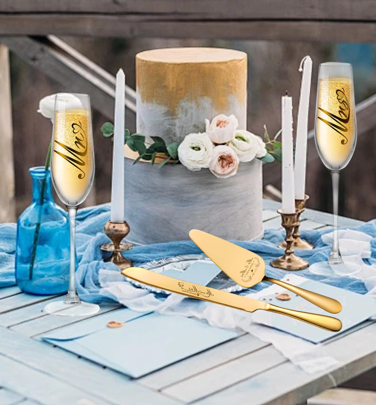 Bltnever engraved Mr and Mrs champagne glasses romantic personalized touch.