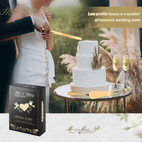 Bltnever wedding cake knife and server set in gold finish.