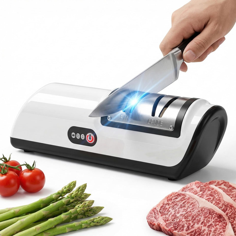 Bltyzio cordless knife sharpener with angled base for stable kitchen use.