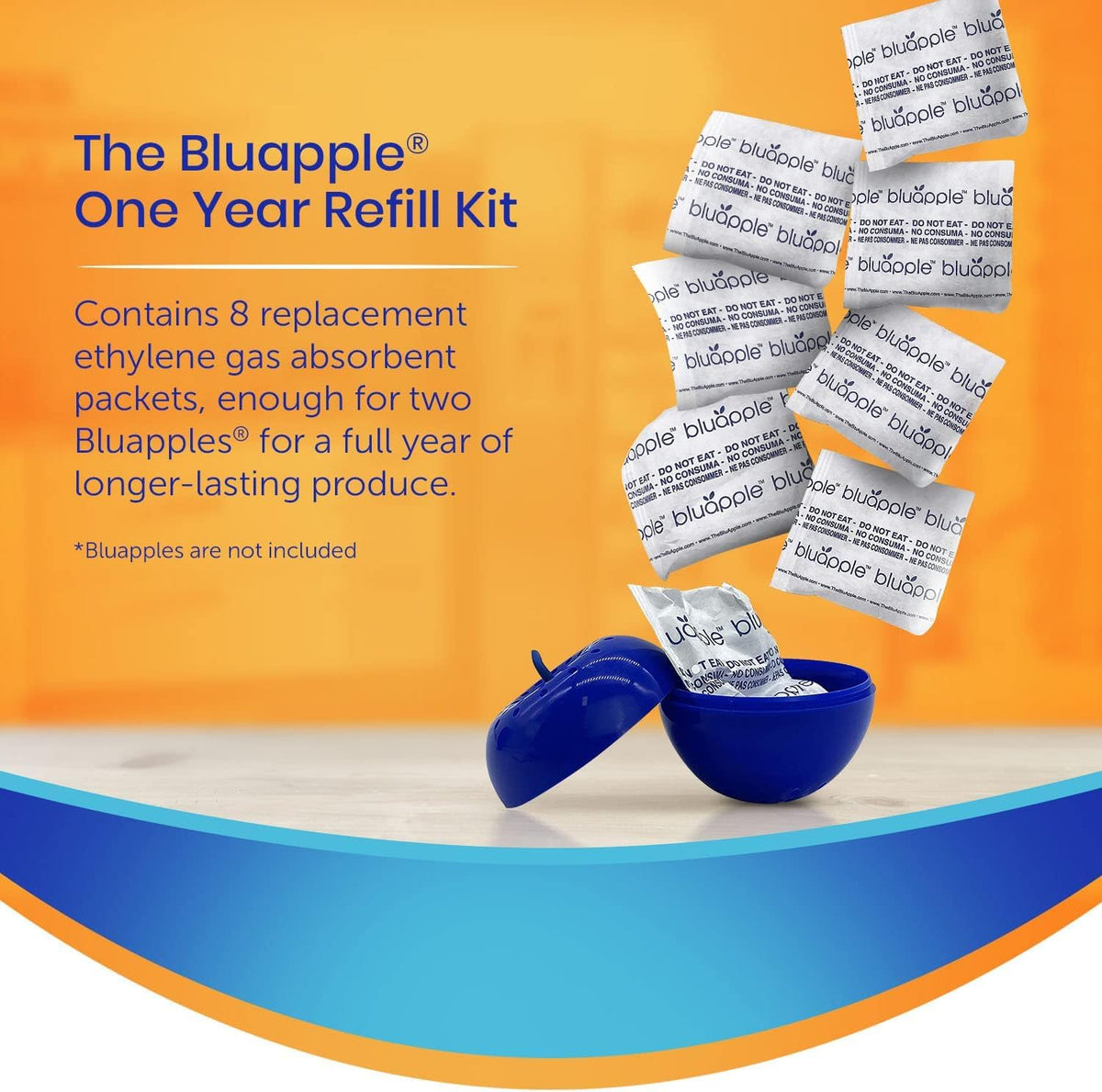 BluApple ethylene absorber pods slow fruit ripening for crisper produce