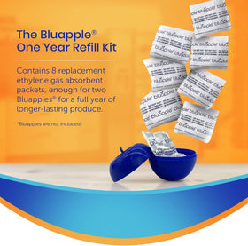 BluApple ethylene absorber pods slow fruit ripening for crisper produce