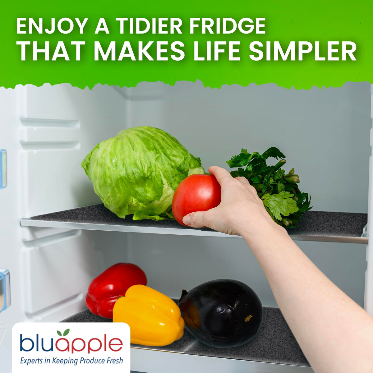 BluApple FreshMats 12x15 gray liners fit standard fridge drawers.