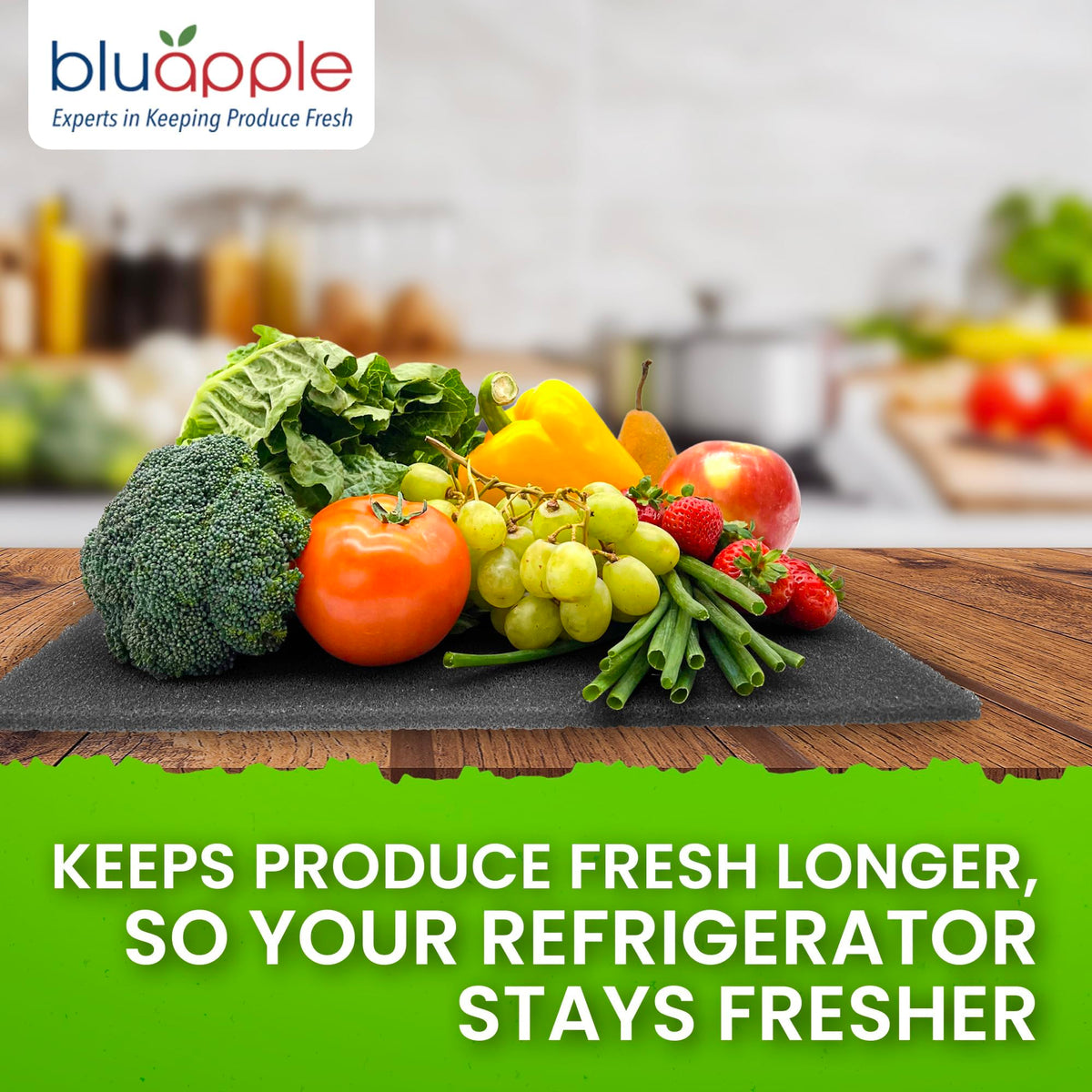 BluApple FreshMats improve airflow inside the fridge for healthier-looking shelves.