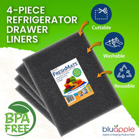 BluApple FreshMats washable and reusable mats keep fridge drawers organized and clean.