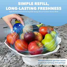 BluApple on fridge shelf helping keep fruits and vegetables longer