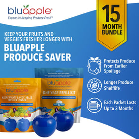 Bluapple packets close-up show volcanic rock absorption for slower ripening