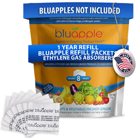 BluApple Produce Saver kit with eight packets keeps greens fresh longer