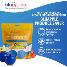 BluApple Produce Saver top snapped onto bottom for easy storage in fridge.