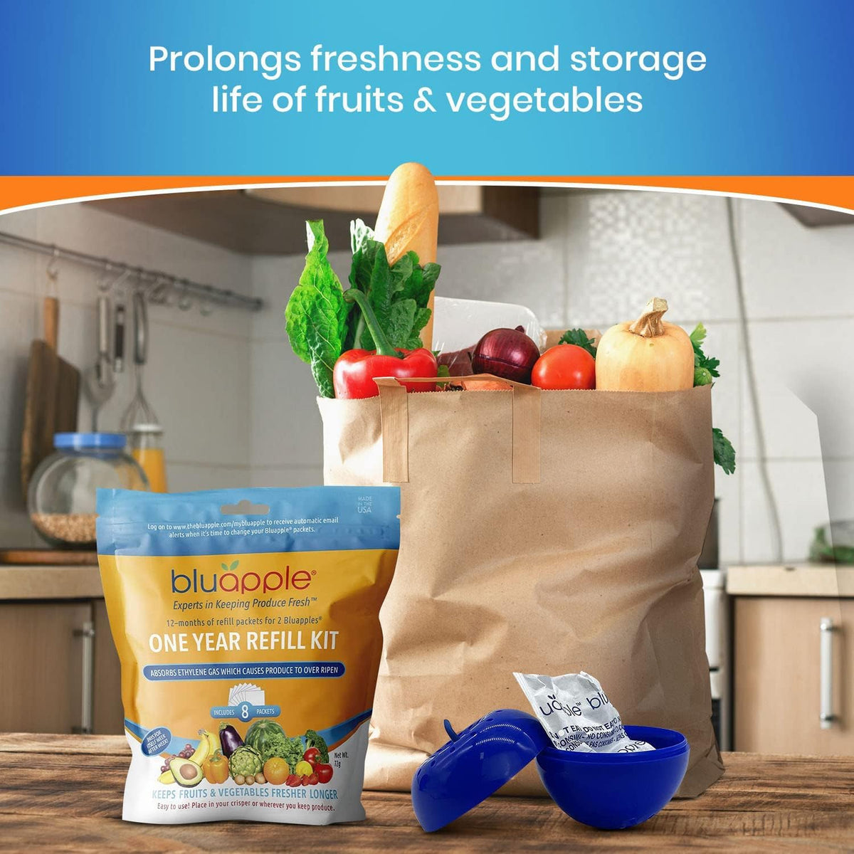 BluApple reusable container demonstrates long-lasting produce freshness in fridge