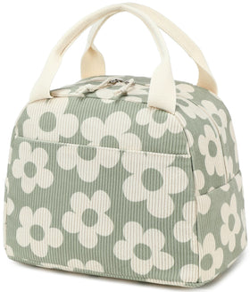 Bluboon corduroy lunch bag front view showcasing spacious insulated interior for meals.