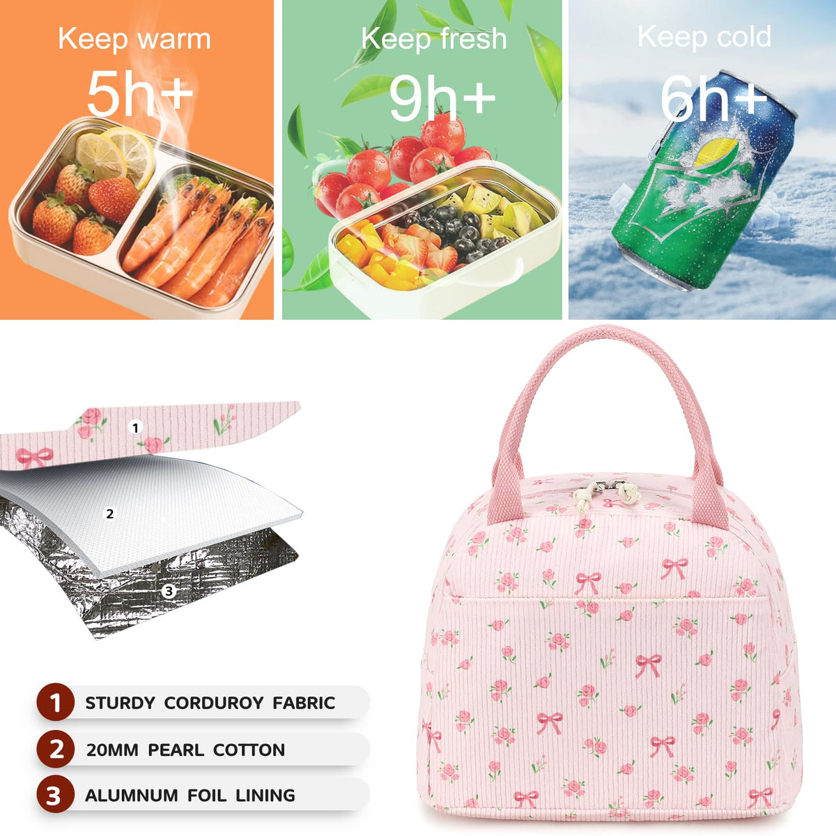 Insulated liner inside Bluboon lunch bag preserves meal freshness