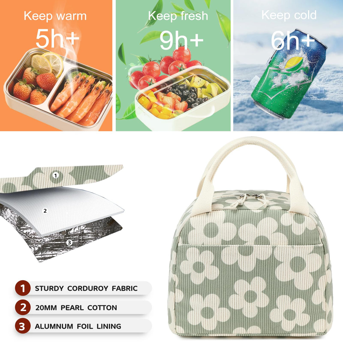 Bluboon lunch bag padded handle enables easy carrying.