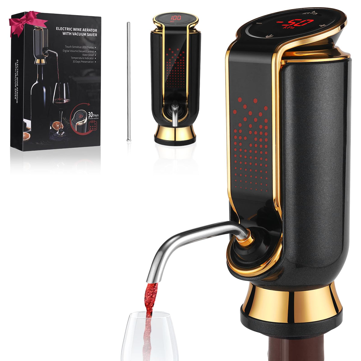 BLUBYEES luxurious 4-in-1 wine aerator in action for smooth aromas.