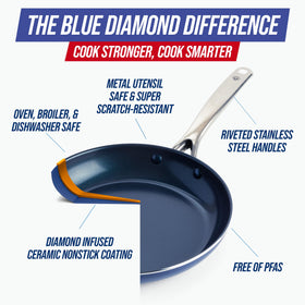 Blue Diamond 11-inch pan with diamond-infused coating for quick, even heating.