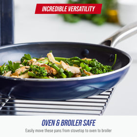 Blue Diamond 2qt saucepan with lid demonstrates even heating.