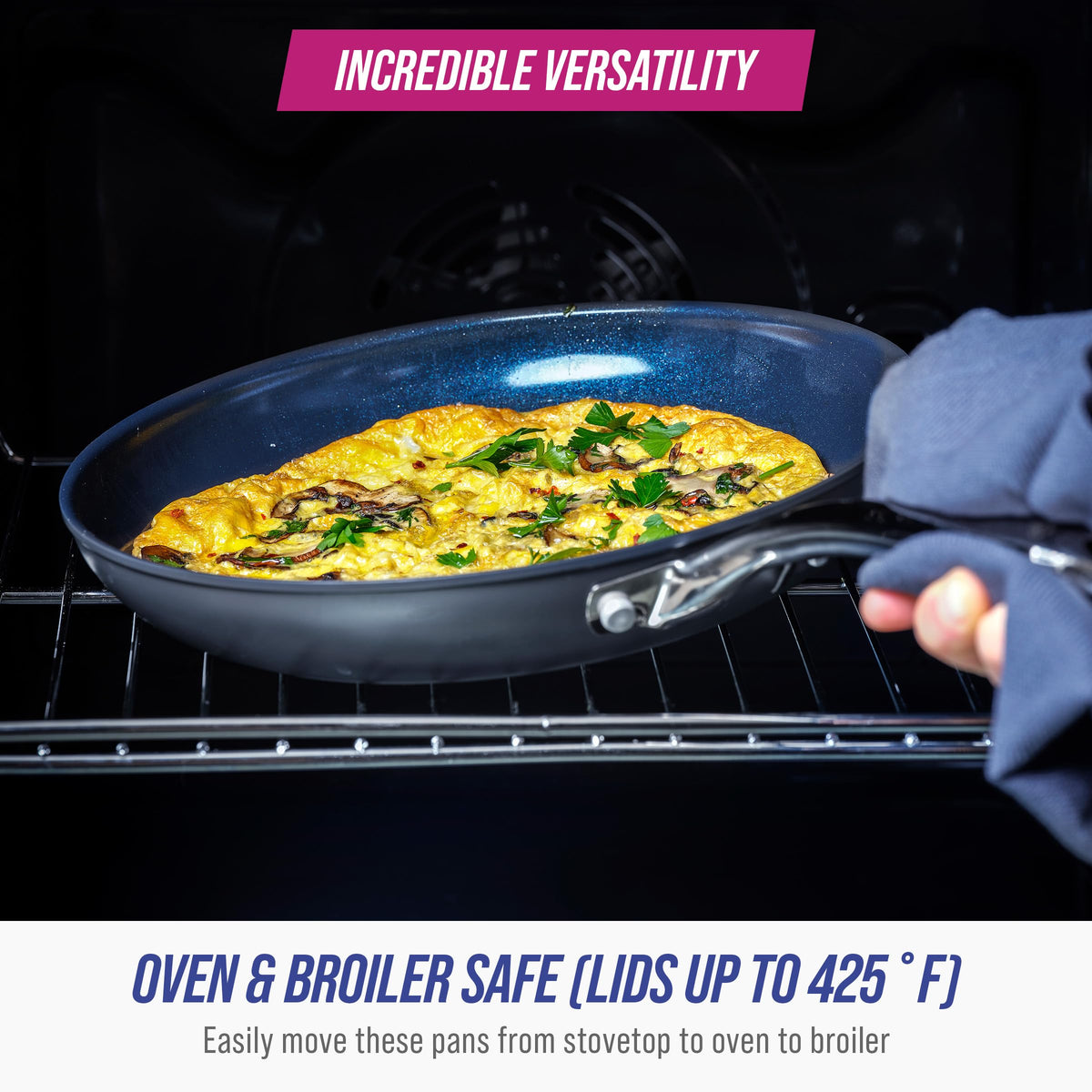 Blue Diamond Hard Anodized dishwasher-safe cookware makes cleanup quick after meals
