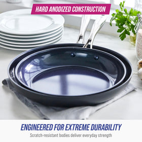 Blue Diamond Hard Anodized ceramic nonstick surface releasing food smoothly with minimal oil
