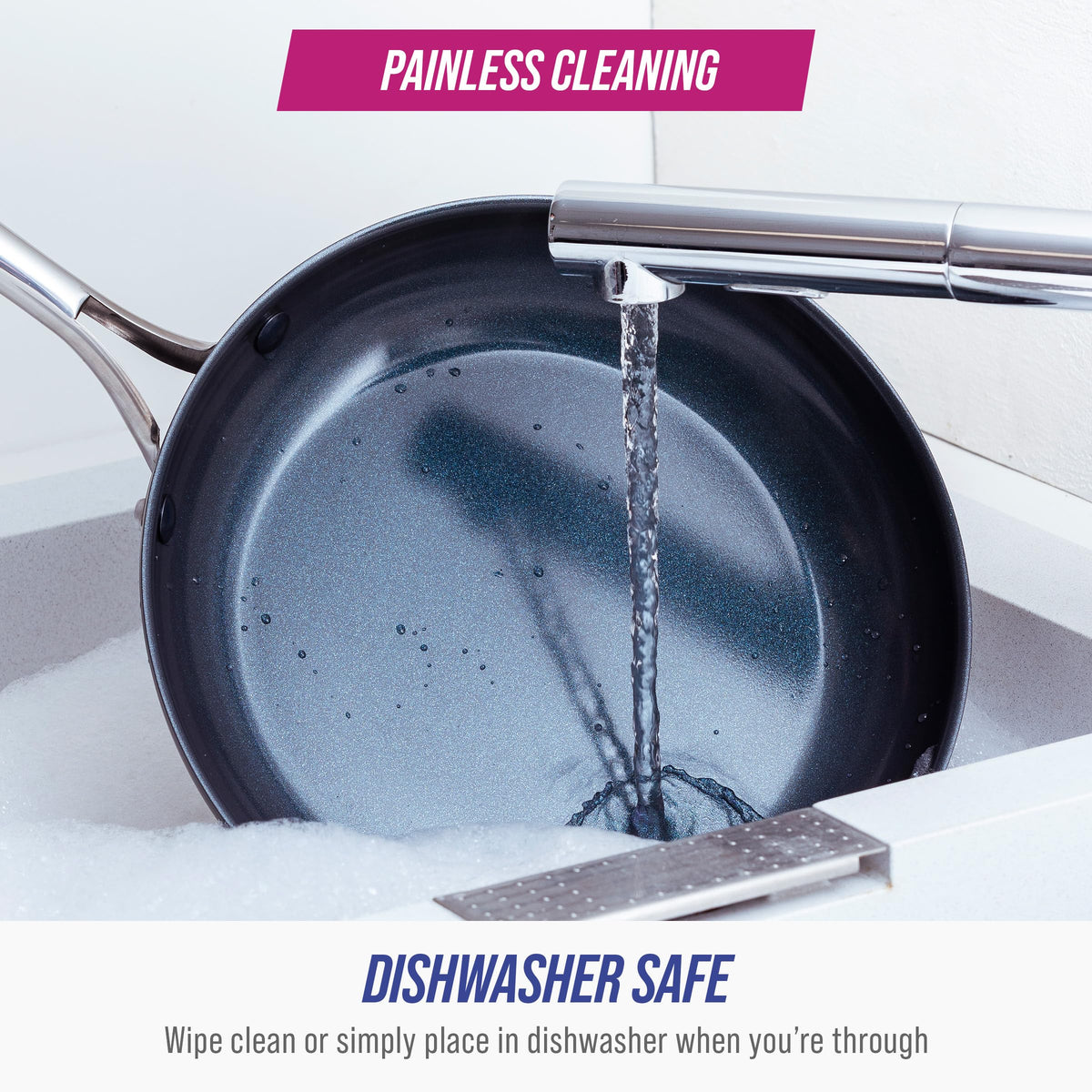 Blue Diamond Hard Anodized warp-control base keeps pans stable during use