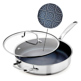 Blue Diamond Hybrid 4QT saute pan with glass lid for versatile searing and easy cleanup