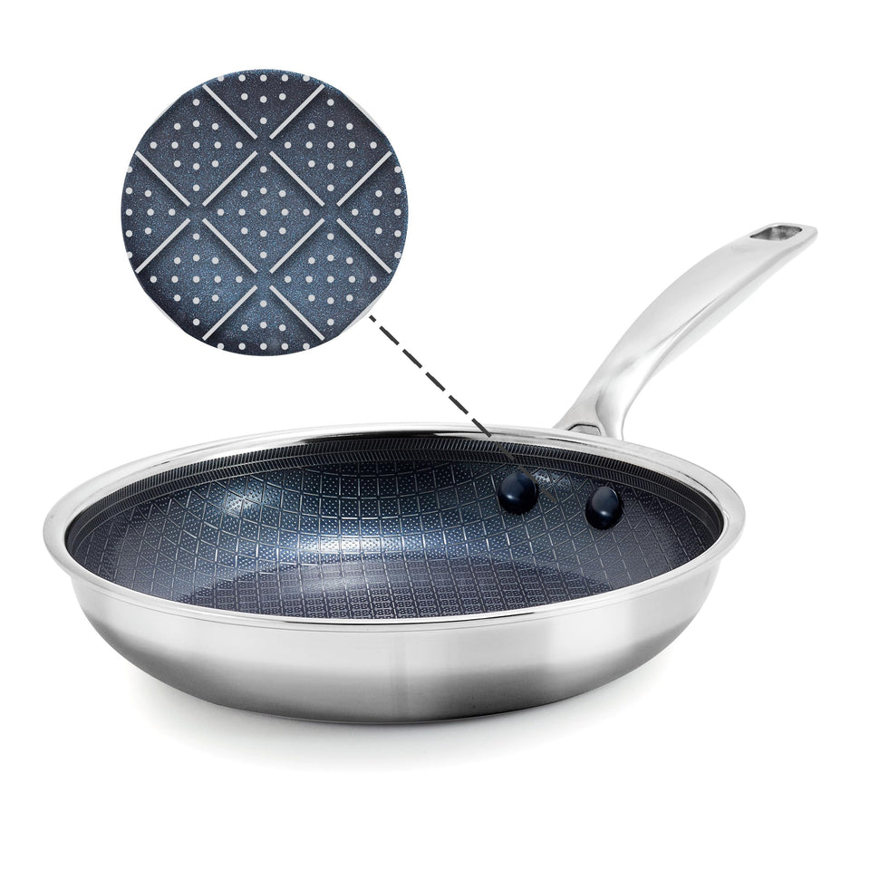 Blue Diamond Hybrid Nonstick 8-inch pan for quick searing and easy release.