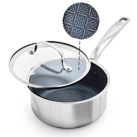 Blue Diamond Hybrid Saucepan with glass lid for sauces and precise heat.