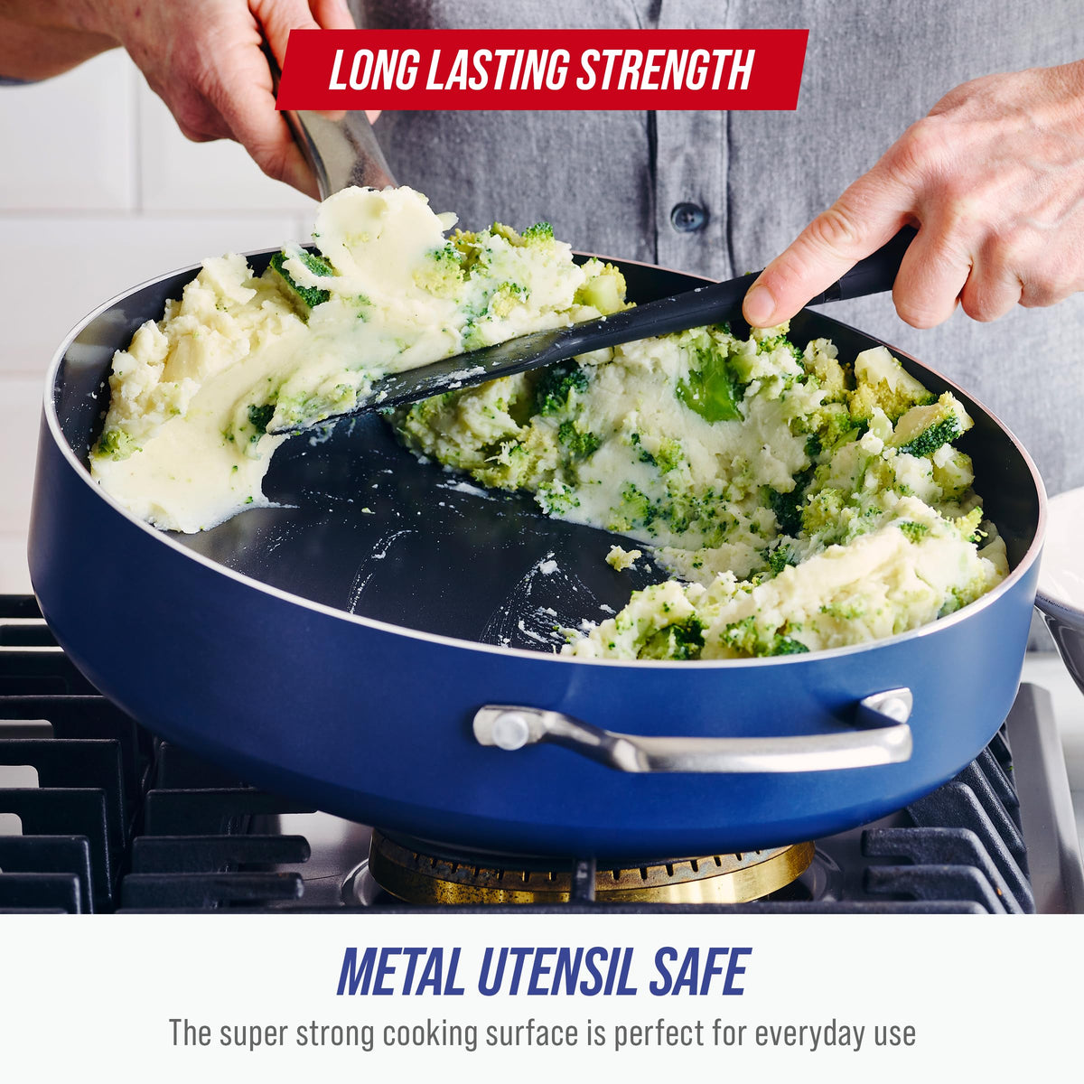 Blue Diamond Midnight Diamond nonstick coating ensures easy food release and quick cleanup.