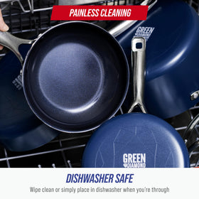 Blue Diamond pan oven-safe up to 600°F for broiling and searing.