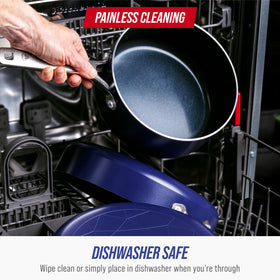 Blue Diamond saucepan is dishwasher-safe for easy cleanup after meals.